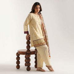 Beige - Embriodered 3 Piece