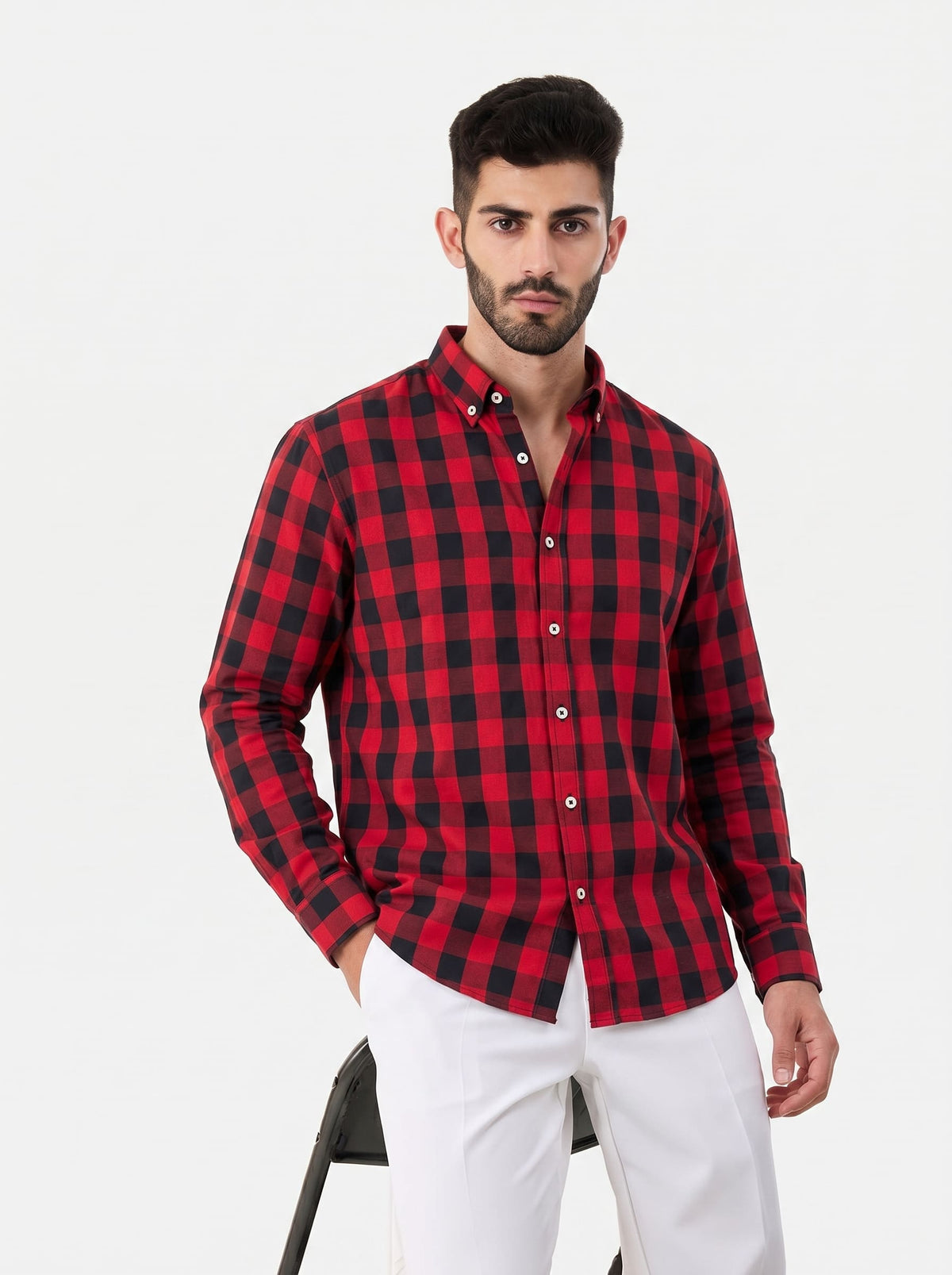 Crimson Grid — Button Down Shirt