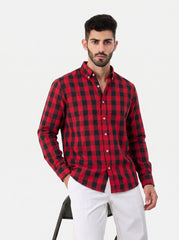 Crimson Grid — Button Down Shirt