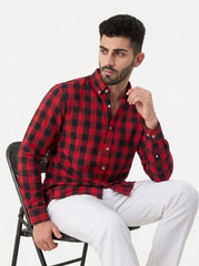 Crimson Grid — Button Down Shirt