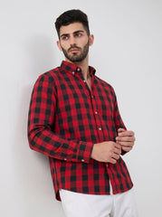 Crimson Grid — Button Down Shirt