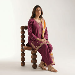 Maroon - Embriodered 3 Piece