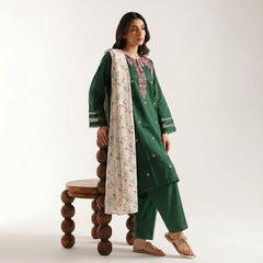 Bottle Green - Embriodered 3 Piece