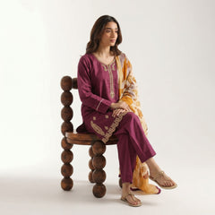 Maroon - Embriodered 3 Piece